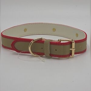 Liz Claiborne Large Dog Collar Beige Belt with Red Trim and Gold Buckle